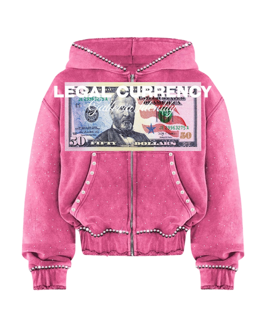 Legal Currency Rhinestone Pearl Zip Up